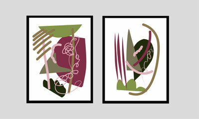 Set of abstract organic contemporary wall art collection. Two set modern geometric wall decor, wall decoration, wallpaper and home decor.