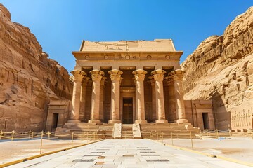 Obraz premium Majestic Ancient Temple Ruins in the Arid Desert Landscape,a Captivating Historical Attraction for Explorers and Tourists