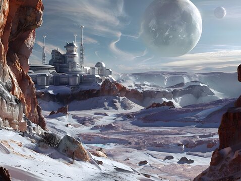 Intrepid Explorers Discover Alien Architectural on a Desolate,Icy Exoplanet Shrouded in Mysterious Moons