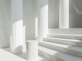Row of white columns  in a classical building