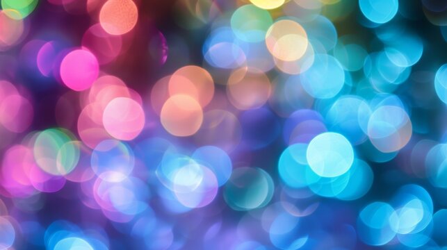 Vibrant bokeh lights in various colors creating a festive abstract background.