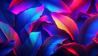 colorful background neon tropical leaves