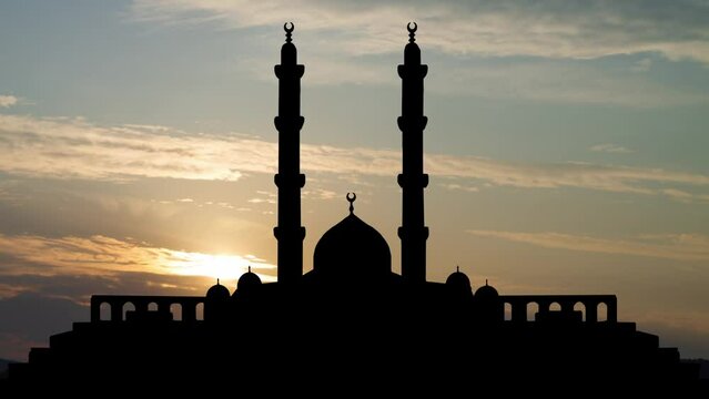 Islamic Cultural Center in the New Administrative Capital of Egypt, Time Lapse at Sunrise with Colorful Clouds