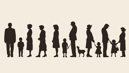 Obraz premium Generation Gap, Silhouettes of people from different generations facing away from each other