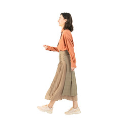 Full body photo of a walking white woman. Full body photo PNG with transparent background precisely...
