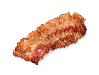 Foto op Plexiglas One fried bacon slice isolated on white, top view © New Africa