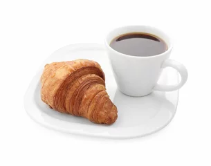Fotobehang Tasty breakfast. Cup of coffee and croissant isolated on white © New Africa