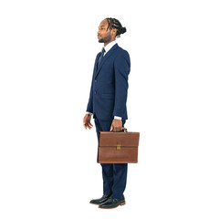 Full body photo of a black male business person. Full body photo PNG with transparent background precisely cut out with clipping path.