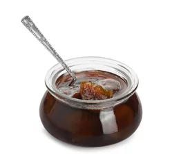 Fotobehang Jar of tasty sweet fig jam and spoon isolated on white © New Africa
