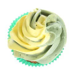 Foto op Plexiglas Delicious cupcake with bright cream isolated on white, top view © New Africa