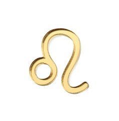 Zodiac sign. Golden Leo symbol isolated on white, top view