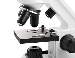 Modern microscope isolated on white. Medical equipment