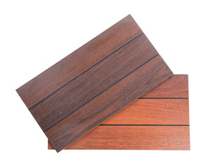 Samples of wooden flooring isolated on white, top view
