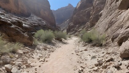 A dusty trail disappearing into the rocky canyons upscaled 6