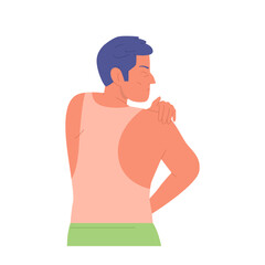 Young man cartoon character with reddish body skin after sun UV isolated on white background