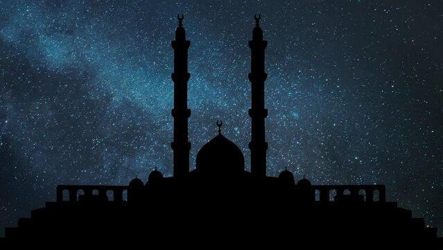 Islamic Cultural Center in the New Administrative Capital of Egypt., Time Lapse by Night with Stars and Milky Way in Background