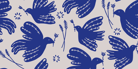 Hand drawn ethno style ornament birds. Abstract trendy print. Fashionable vector template for your design.
