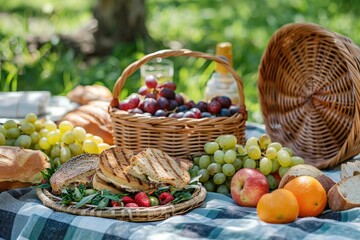 picnic basket with fruits and vegetables