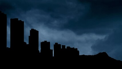 Honolulu skyline with Lightning thunderstorm flash over  hotels and buildings on Waikiki Beach, Hawaii