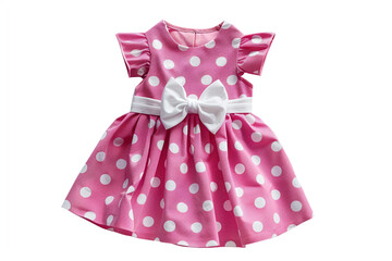 Adorable polka dot dress with bow for toddlers, isolated on a solid white background