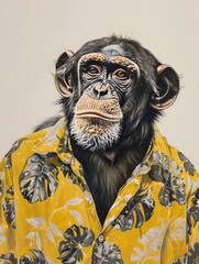 Stylish Monkey in Colorful Tropical Shirt against Neutral Background