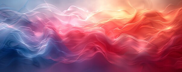 Serene Gradient Waves in Pastel Blue and Crimson. - obrazy, fototapety, plakaty