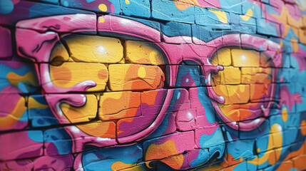 Stylish street graffiti with the face of a woman in sunglasses.