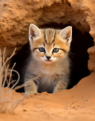 Obraz premium wildlife, sand cat, reallife animals, sand desert сreated with Generative Ai