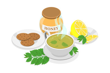 3D Isometric Flat  Icon of Mint Leaf Tea, Herbal Hot Drink