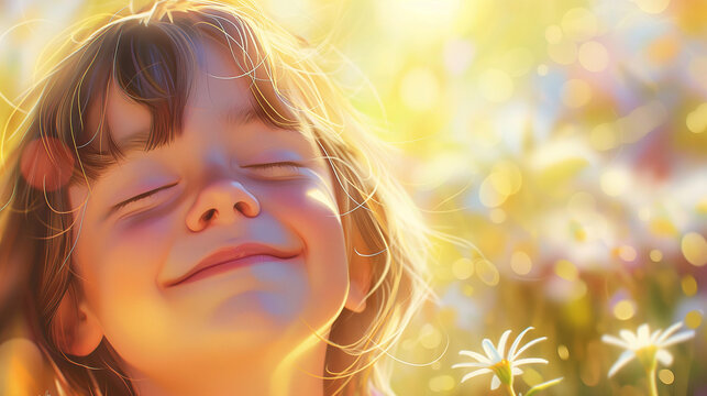 Child's Radiant Smile Illuminated by Sunlight