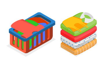 3D Isometric Flat  Illustration of Apparel Heap, Clothes Pile
