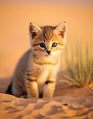 wildlife, sand cat, reallife animals, sand desert сreated with Generative Ai