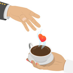 3D Isometric Flat  Illustration of Romantic Gesture, Hot Drinks and Love