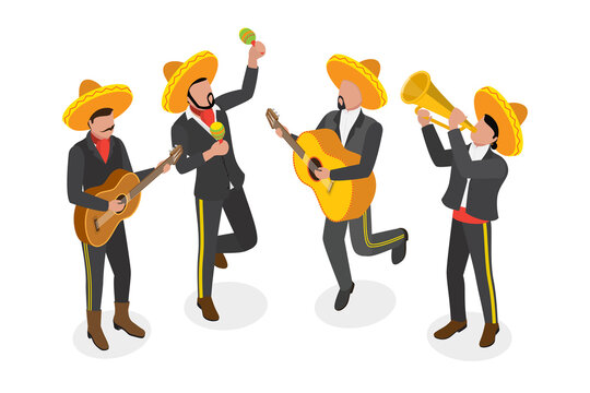 3D Isometric Flat  Illustration of Mariachi, Mexican Musicians Band