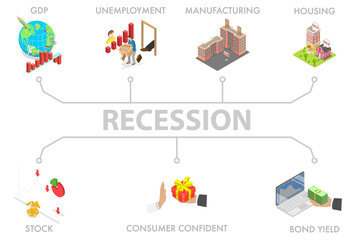 Obraz premium 3D Isometric Flat Illustration of Economy Recession, Global Market Collapse