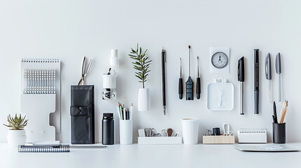 set of office supplies on white background - obrazy, fototapety, plakaty