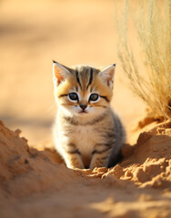 Fototapeta premium wildlife, sand cat, reallife animals, sand desert сreated with Generative Ai