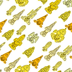 Pattern with rockets in space. Vector illustration. For print.