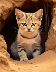Obraz premium wildlife, sand cat, reallife animals, sand desert сreated with Generative Ai