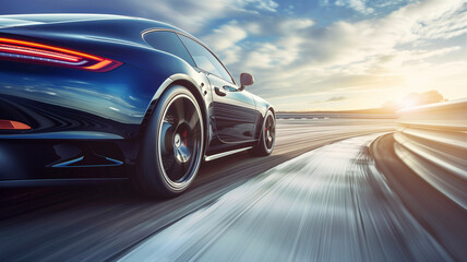 Obraz premium Sports car driving fast on the road with motion blur