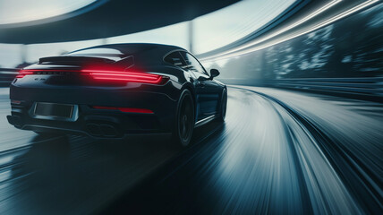 Obraz premium Sports car driving fast on the road with motion blur