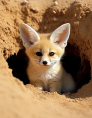 wildlife, fennec fox, reallife animals, sand desert сreated with Generative Ai
