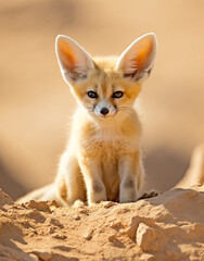 Fototapeta premium wildlife, fennec fox, reallife animals, sand desert сreated with Generative Ai