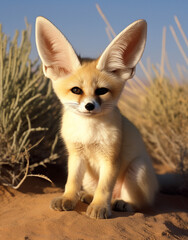 Obraz premium wildlife, fennec fox, reallife animals, sand desert сreated with Generative Ai