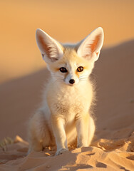 wildlife, fennec fox, reallife animals, sand desert сreated with Generative Ai