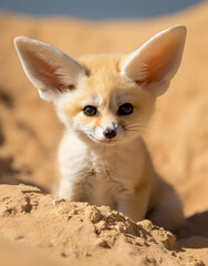Obraz premium wildlife, fennec fox, reallife animals, sand desert сreated with Generative Ai