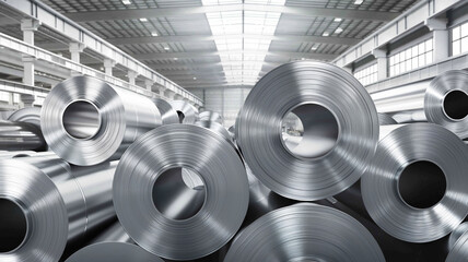 Rolls of cold-rolled galvanized steel in a warehouse