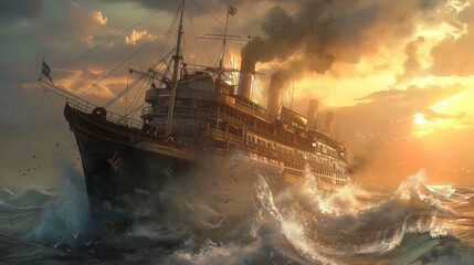 Steamship on Stormy Seas
