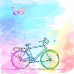 world car free day with green bicycle on global, colorful cartoon illustration style, bicycle park at colorful garden background illustration