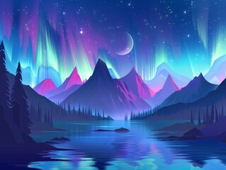 Fototapeta na wymiar Aurora Borealis over Majestic Mountains 